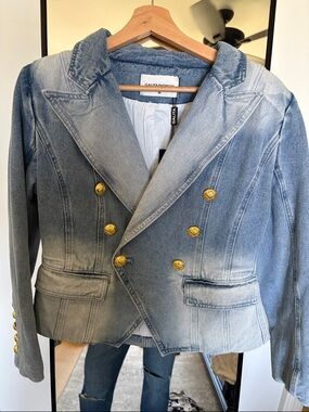 Galita Fashion Women's Light Blue Denim Double-Breasted Blazer